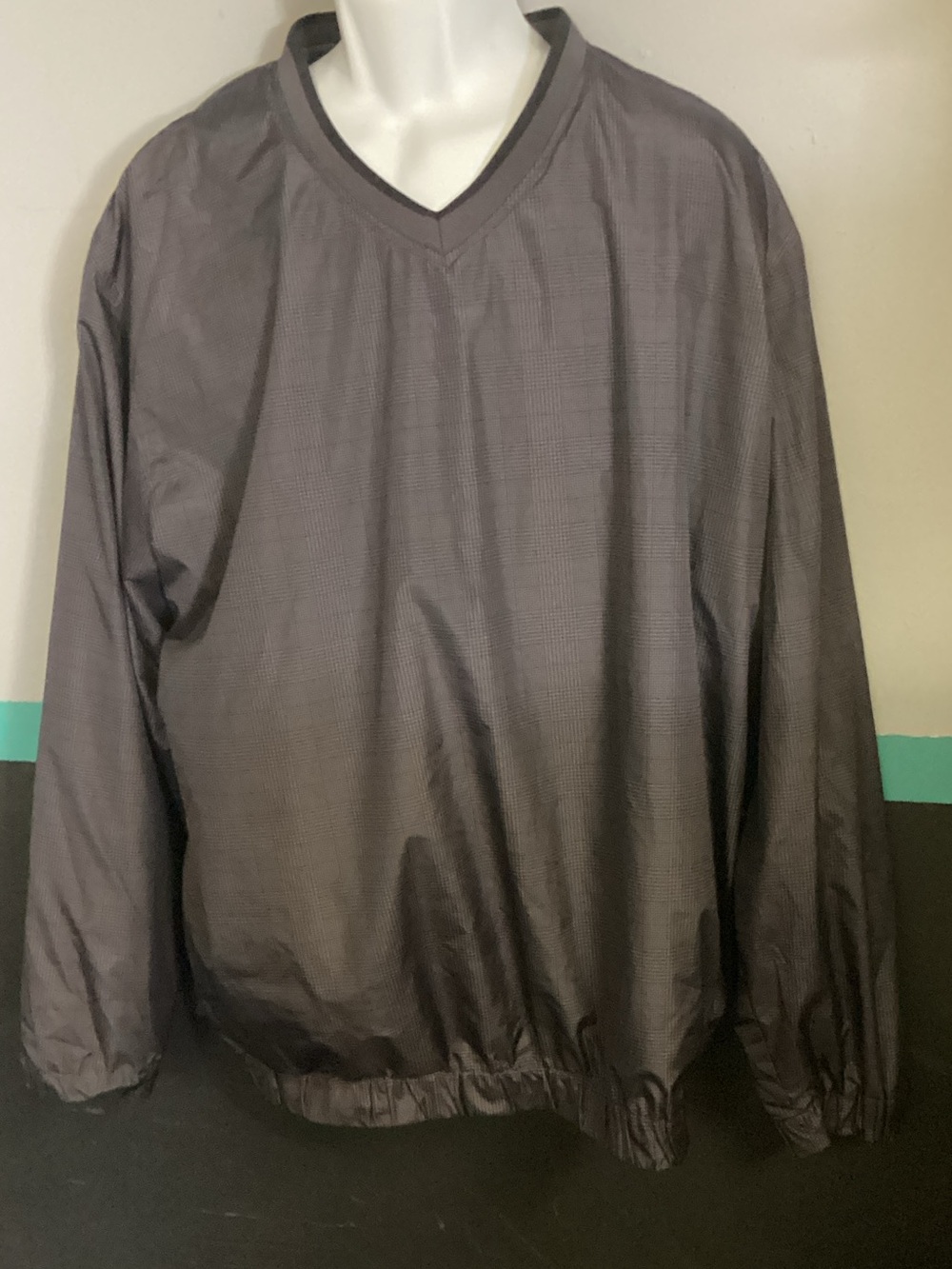 Men's V-Neck Windbreaker In Subtle  Brown Plaid by PGA